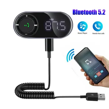 Автомобильный аудиопередатчик Bluetooth 5.2 Беспроводной Bluetooth FM-передатчик аудиоприемник AUX MP3 TF-плеер Автомобильный комплект громкой связи