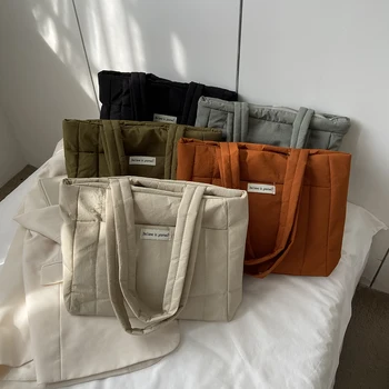 Модные сумки с нейлоновой подкладкой, женская сумка через плечо большой емкости, осенне-зимние пуховые хлопчатобумажные сумки, повседневная женская сумка для покупок