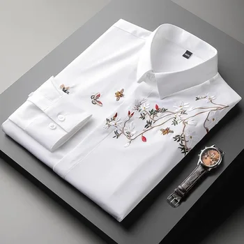 Роскошная высококачественная персонализированная рубашка с жаккардовой вышивкой с длинным рукавом, мужская осенняя новинка 2021 года, корейская модная тонкая рубашка большого размера