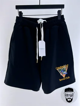 Pantalones cortos de algodón negro de alta calidad para hombres con logotipo bordado pantalones cortos de Casablanca sueltos