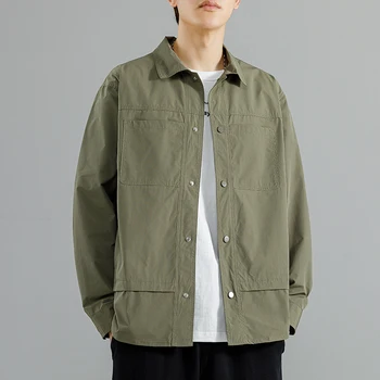 Осенняя новая мужская рубашка, куртка с отложным воротником, японская уличная одежда, Тонкая повседневная тренерская куртка, пальто, простая одежда для мужчин