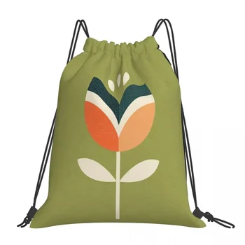 Ретро-тюльпан - Оранжевый и оливково-зеленый Рюкзак, портативные сумки на шнурке, сумка на шнурке, карманная сумка для обуви, сумка для книг для мужчин и женщин