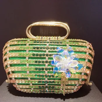 СИЮАНЬ, золотой металл, Зеленый горный хрусталь, вечерний клатч, элитная женская сумка с верхней ручкой, элегантная женская сумочка для вечеринки с бриллиантами.