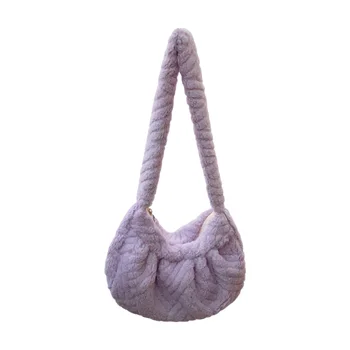 Женская Плюшевая сумка для клецек, Универсальная плиссированная сумка подмышками, Повседневная пушистая сумка-тоут, Модная Зимняя сумка на молнии, кошельки